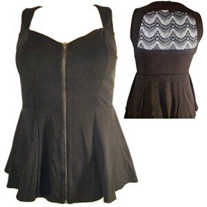 Torrid brown zip front lace back peplum top size 1